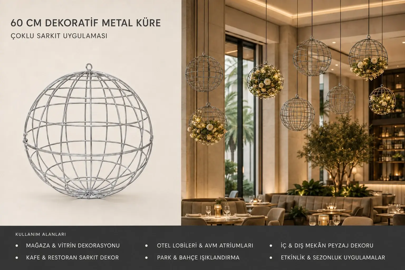 Dekoratif Metal Küre İskeleti 60 cm 60 cm dekoratif metal küre iskeleti