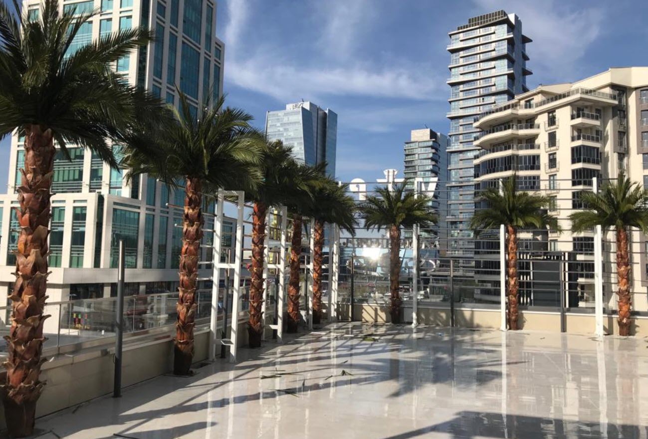 Yapay Palmiye Ağaçları Cadde peyzajında dış mekân yapay palmiye uygulaması