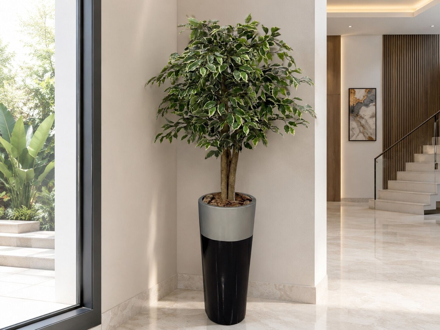Yapay Ficus Ağacı Alacalı Doğal Gövdeli 180 cm Doğal Gövdeli Alacalı Ficus Yapay Ağacı 180 cm – Fiberglass Saksılı