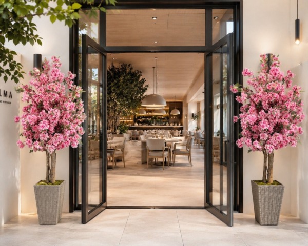 Büyük Yapay Ağaç Rattan Saksılı Yapay Ağaç – Doğal Gövdeli Sakura 220 cm