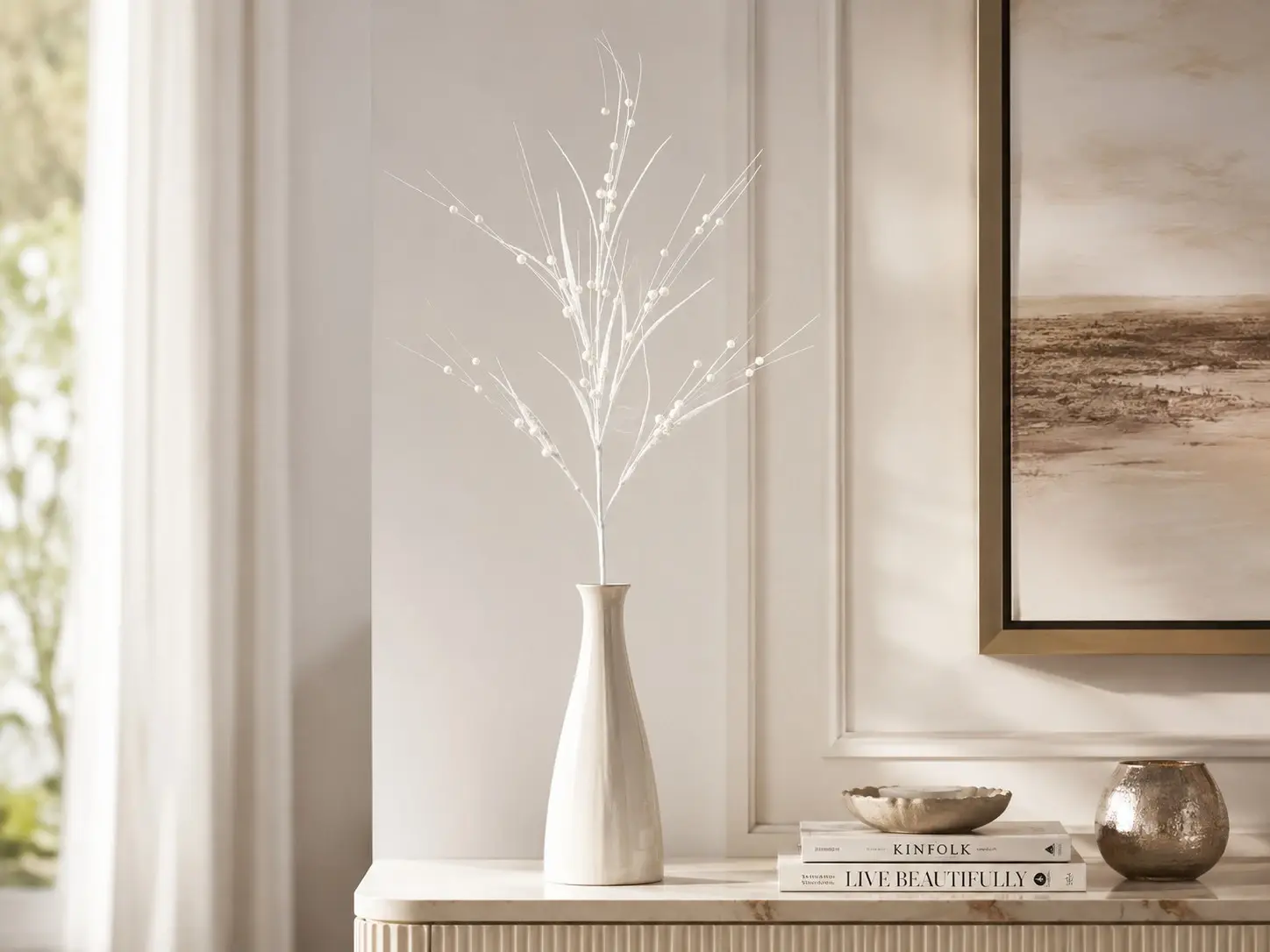 Yapay Çiçek Kristal Yapraklı Dekoratif Dal 75 cm Beyaz Yapay Çiçek Kristal Yapraklı Dekoratif Dal 75 cm Beyaz