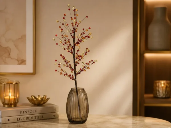 Yapay Kokina Dalı Yeşil Kırmızı Kristal Detaylı 60 cm