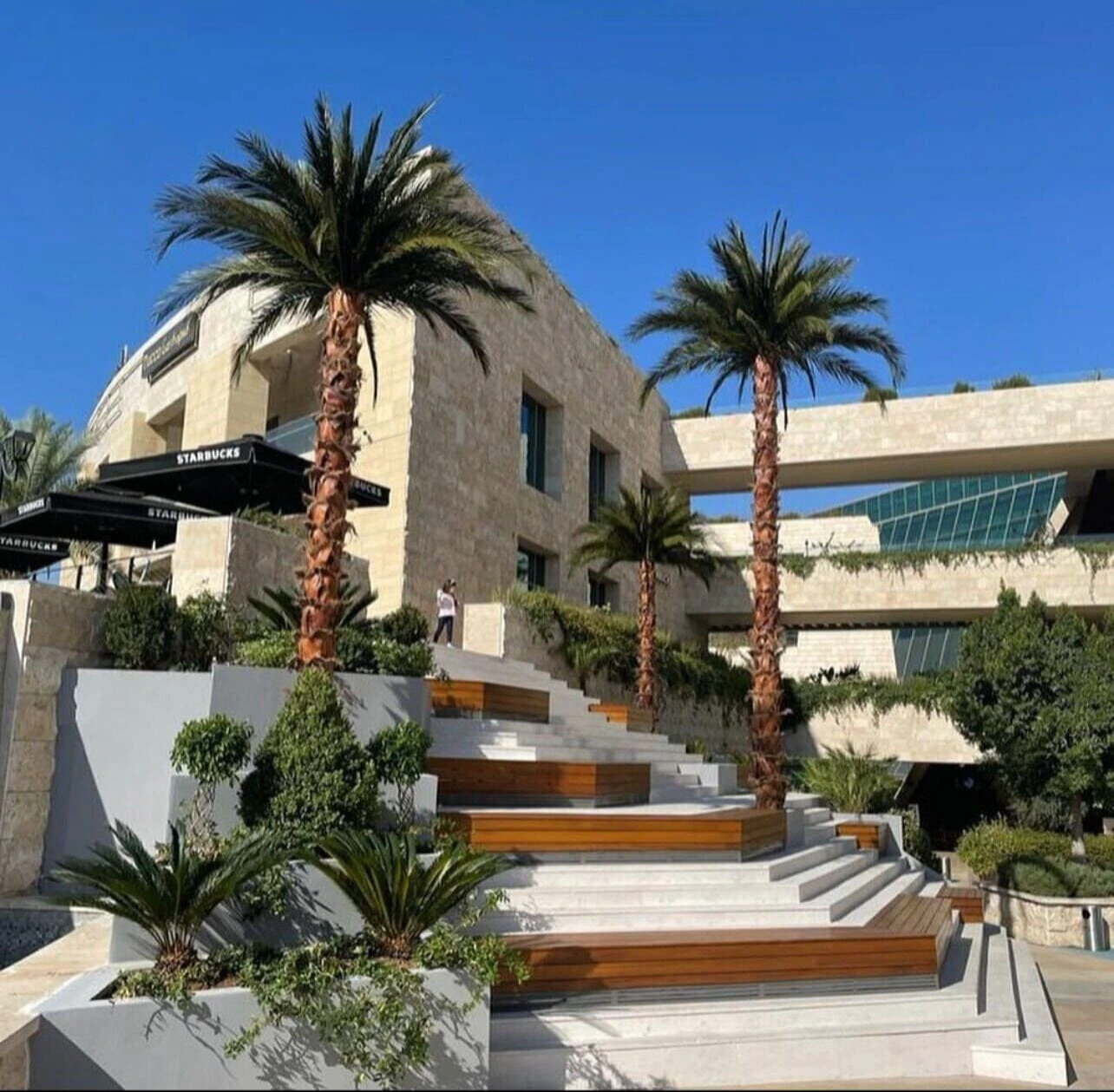 Yapay Palmiye Ağaçları Otel dış cephesinde teras aksına yerleştirilmiş yapay palmiye ağaçları